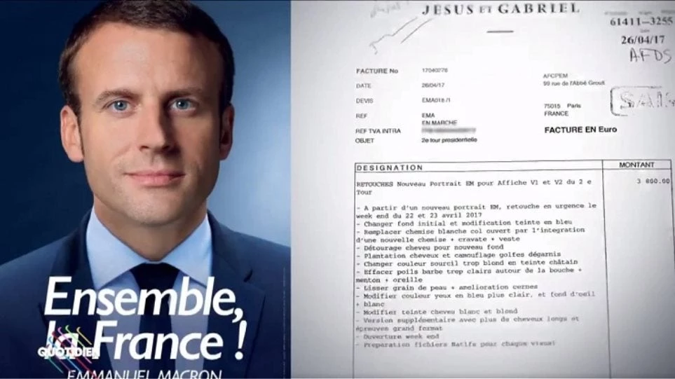 Το ρετουσάρισμα του Μακρόν σε αφίσα κόστισε 5.500 ευρώ -Έγινε προσθήκη μαλλιών (βίντεο)